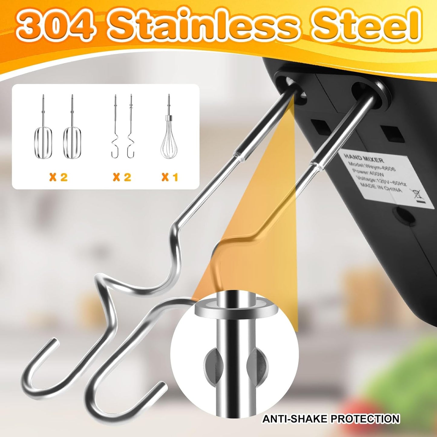 Skiennix 5-Speed Hand Mixer - Ultra-Powerful Electric Mixer with Turbo Function & 5 Attachments