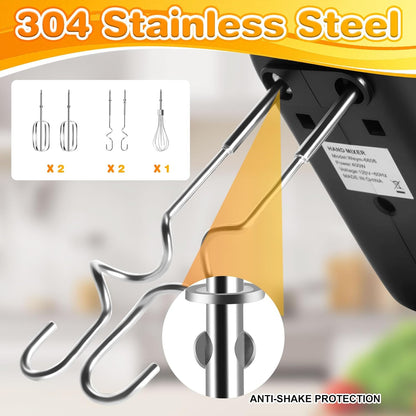 Skiennix 5-Speed Hand Mixer - Ultra-Powerful Electric Mixer with Turbo Function & 5 Attachments