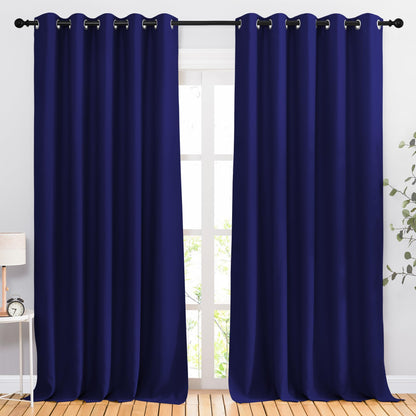 NICETOWN Bedroom Blackout 102 inch Curtains for Sliding Glass Door - Grommet Thermal Insulated Solid Luxury Window Treatments Sound Reducing for Living Room (W66 x L102, Navy Blue, Set of 2)