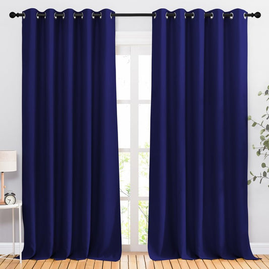NICETOWN Bedroom Blackout 102 inch Curtains for Sliding Glass Door - Grommet Thermal Insulated Solid Luxury Window Treatments Sound Reducing for Living Room (W66 x L102, Navy Blue, Set of 2)