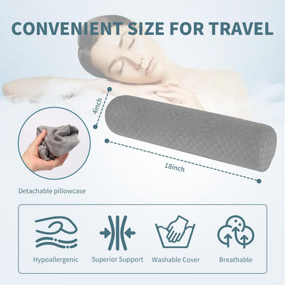 wuwumiline Cervical Neck Roll Foam Pillow, Round Neck Support Pillow for Neck Pain Relief Sleeping, Bolster Pillow for Bed, Ergonomic Pillow for Head, Neck, Back, Legs, and Yoga (Light Grey)