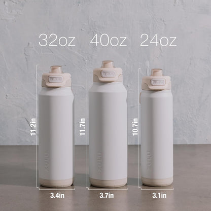 ZULU Powerfill Pro 24oz Stainless Steel Water Bottle - Quick Fill Lid, Triple Walled Insulation, Leak Proof, White