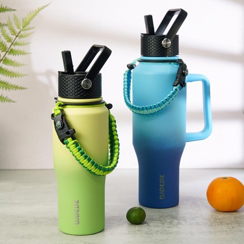 BJPKPK Insulated Water Bottle - 40oz Stainless Steel Tumbler with Straw Lid & Paracord Strap | Sky Color