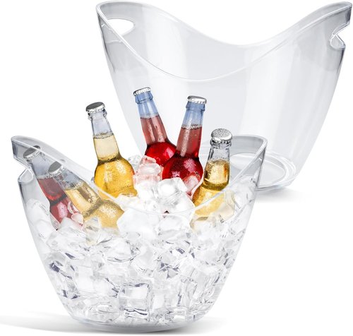 2 Pack Clear Acrylic Ice Buckets for Parties - 8L Large Beverage Tub for Champagne, Beer & Wine, Plastic Drink Bucket Cooler Bin for Indoor/Outdoor Cocktail Bars (Clear Ice Bin Holds 6 Bottles & Ice)