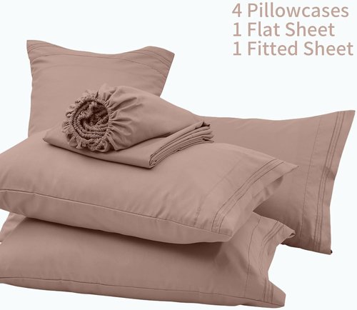 Linenline King Size Sheet Set - 6pcs Soft & Breathable Bamboo Rayon | 16-Inch Deep Pocket, Dusty Pink