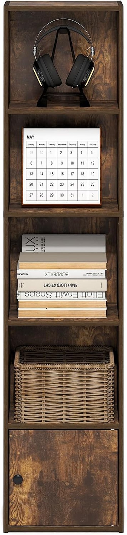 Furinno LUDER 5-Tier Bookshelf - Open Shelf Design with Door Cabinet | Amber Pine, Ideal for Home Organization