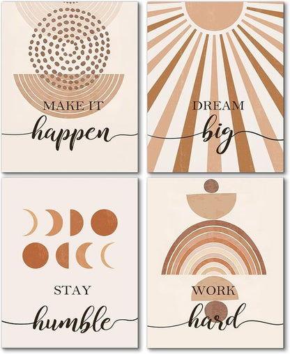 Hapons Boho Sun Wall Art - Modern Abstract Geometric Prints for Bedroom | 8''x10'' Unframed Set of 4