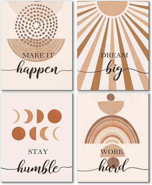 Hapons Boho Sun Wall Art - Modern Abstract Geometric Prints for Bedroom | 8''x10'' Unframed Set of 4