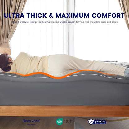Sleep Zone Mattress Topper - Extra Thick Queen Size Fitted Pad for Back Pain Relief | Plush Grey Cover