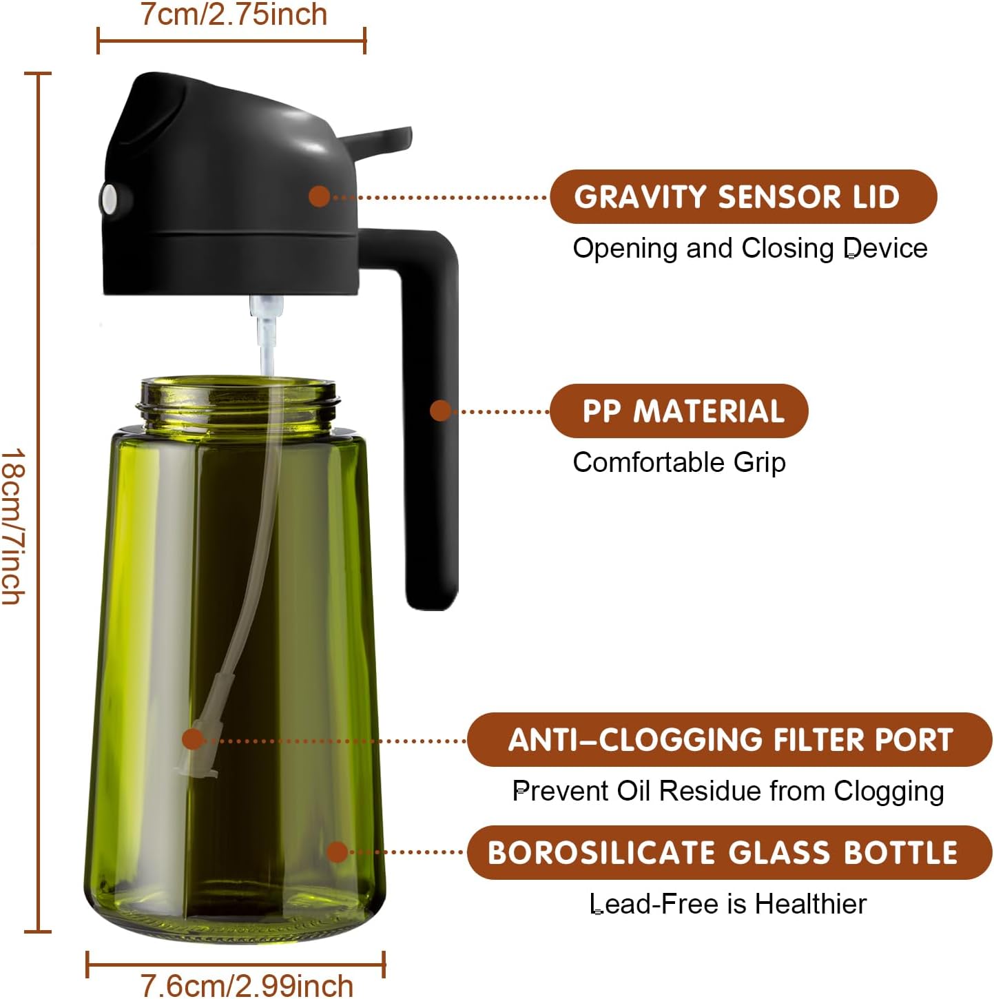 YARRAMATE Olive Oil Dispenser - 2PCS 16oz Light Blockage Dark Sprayer | Food-Grade Green Glass Bottles