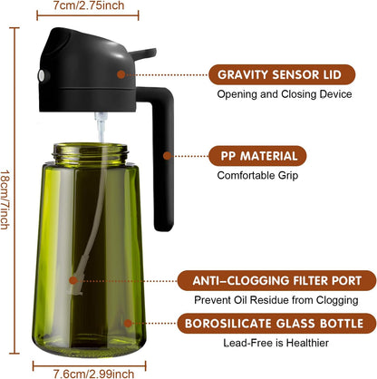 YARRAMATE Olive Oil Dispenser - 2PCS 16oz Light Blockage Dark Sprayer | Food-Grade Green Glass Bottles