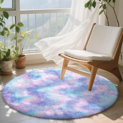 OLANLY Round Purple Rainbow Rug - Soft, Fluffy, Machine Washable 4x4 Feet Area Rug for Kids' Rooms | Home Decor