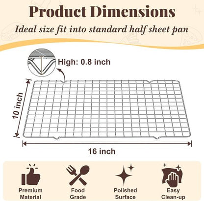 Cooling Racks by [Brand Name] - 2 PCS 10" x 16" Wire Baking Racks | Dishwasher Safe for Oven Cooking & Grilling