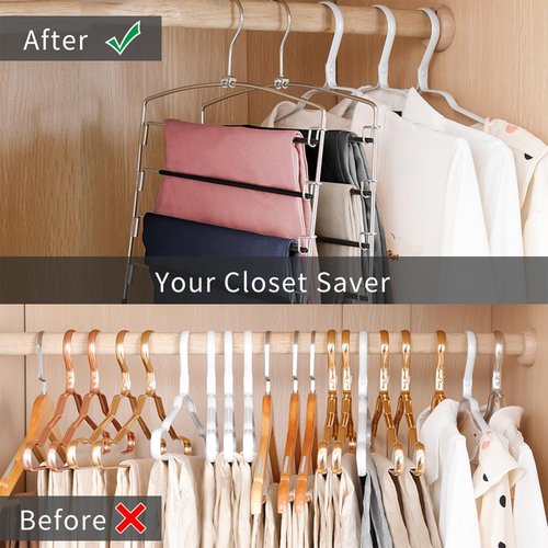 FeeraHozer Pants Hangers - Non-Slip Multi-Layer Swing Arm Design | 3 Pack Stainless Steel Closet Organizer (Black)