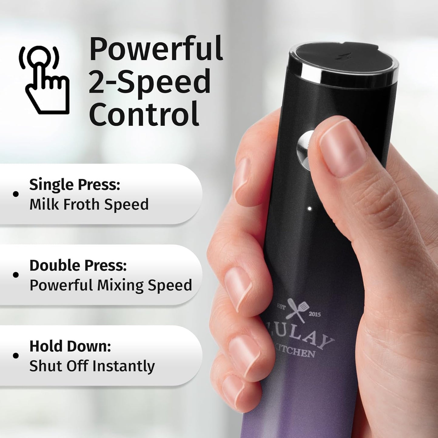 Zulay Kitchen Rechargeable Milk Frother Handheld Lux - Powerful 2-Speed Motor, Waterproof, 2000mAh Battery - Drink Mixer for Latte, Cappuccino, Matcha & Protein Powder - Lux Galaxy