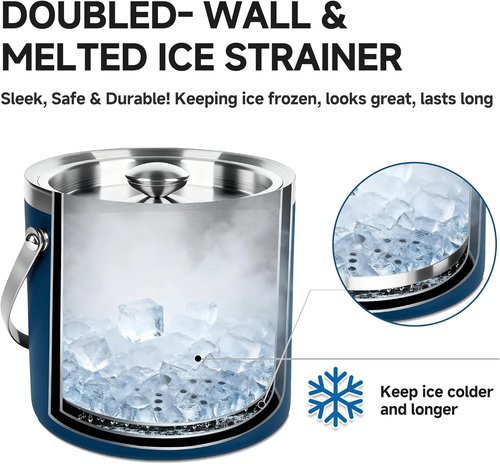 3L Double-Wall Insulated Stainless Steel Ice Bucket with scoop for Cocktail Bar - Metal Ice Bucket for freezer with Lid for parties,Camping,and More!champagne bucket,bar cart accessories