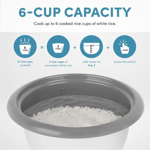 AROMA® Rice Cooker - 3-Cup Uncooked / 6-Cup Cooked Capacity | Auto Keep Warm, White, ARC-363NG