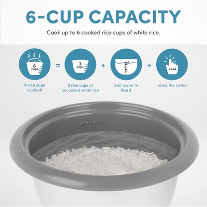 AROMA® Rice Cooker - 3-Cup Uncooked / 6-Cup Cooked Capacity | Auto Keep Warm, White, ARC-363NG