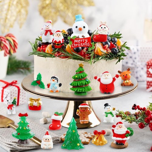 DIYDEC 32Pcs Christmas Miniature Figurines - Resin Santa Claus, Snowman & Animals | Holiday Party Decor