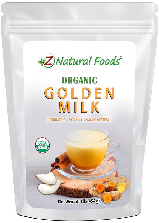 Z Natural Foods Organic Golden Milk Powder - Turmeric Superfood Blend, Mix In Coffee, Tea, Lattes, Smoothies Recipes - Non GMO, Vegan, Gluten Free - 1 lb