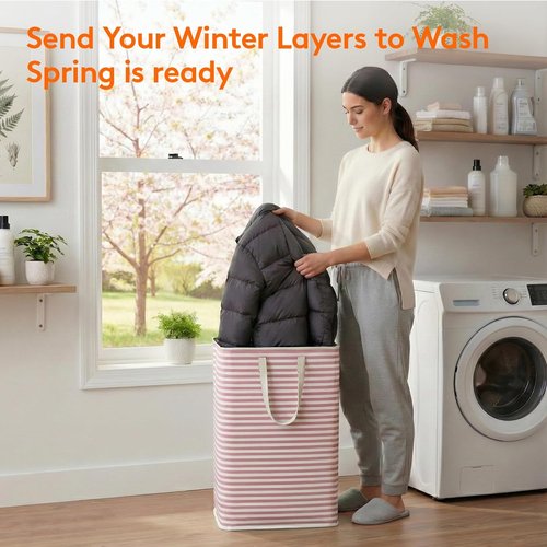 Lifewit Laundry Basket - 80L Collapsible Hamper with Reinforced Handles | Waterproof Design in Pink