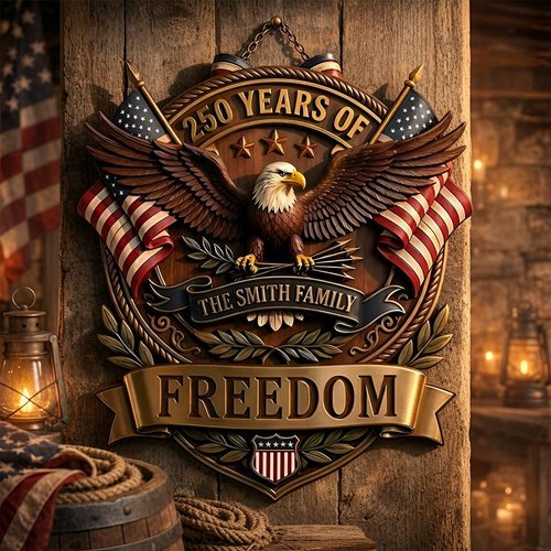Custom USA 250th Anniversary Wooden Door Wreath - Personalized Family Name Patriotic Decor | Rustic Independence Gift 3