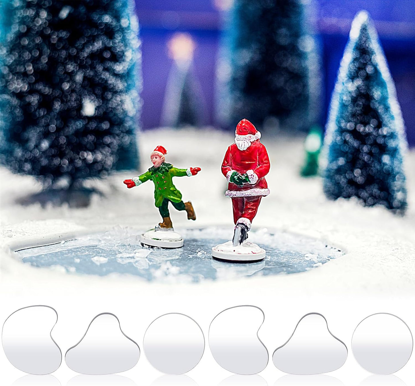 Sieral Miniature Christmas Village Pond - 6-Piece Ice Skating Rink Figurines Set | 4-Inch Decor