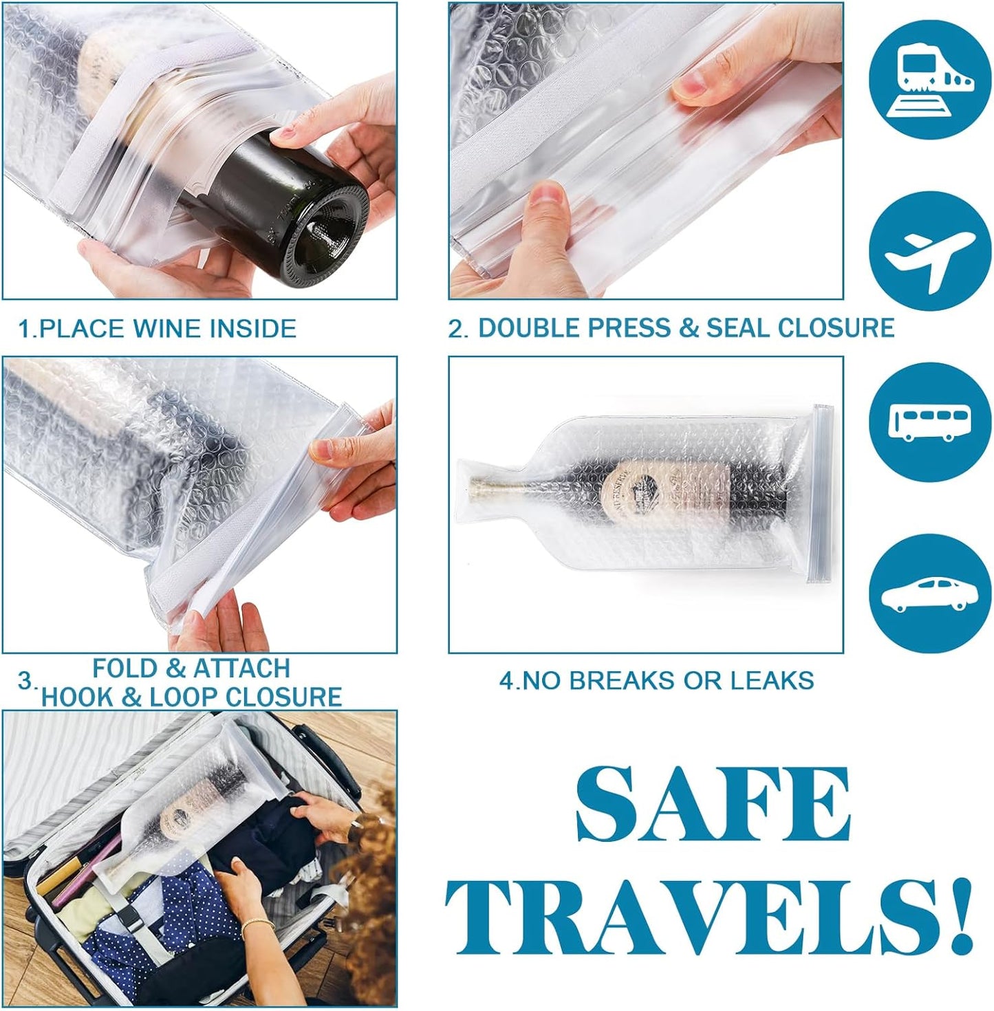 Yesland 6 Pack Reusable Wine Protector Travel Bag, Plastic Wine Bags Sleeve for Travel Leak-Proof Sturdy Triple Protection Wine Shipping Bag for Airplane Car Cruise - 16.25 x 7.5 Inch