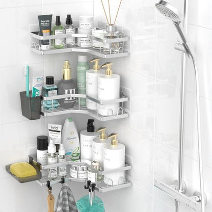 **AKTECKE Corner Shower Caddy | Adhesive Bathroom Organizer - Rustproof Stainless Steel - 3-Pack No Drilling**