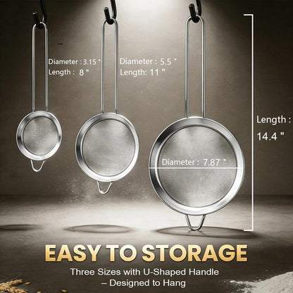 Anaeat Fine Mesh Strainers - Premium Stainless Steel Sifters with Durable Mesh & Sturdy Handle | 3.15", 5.5", 7.87" Sizes