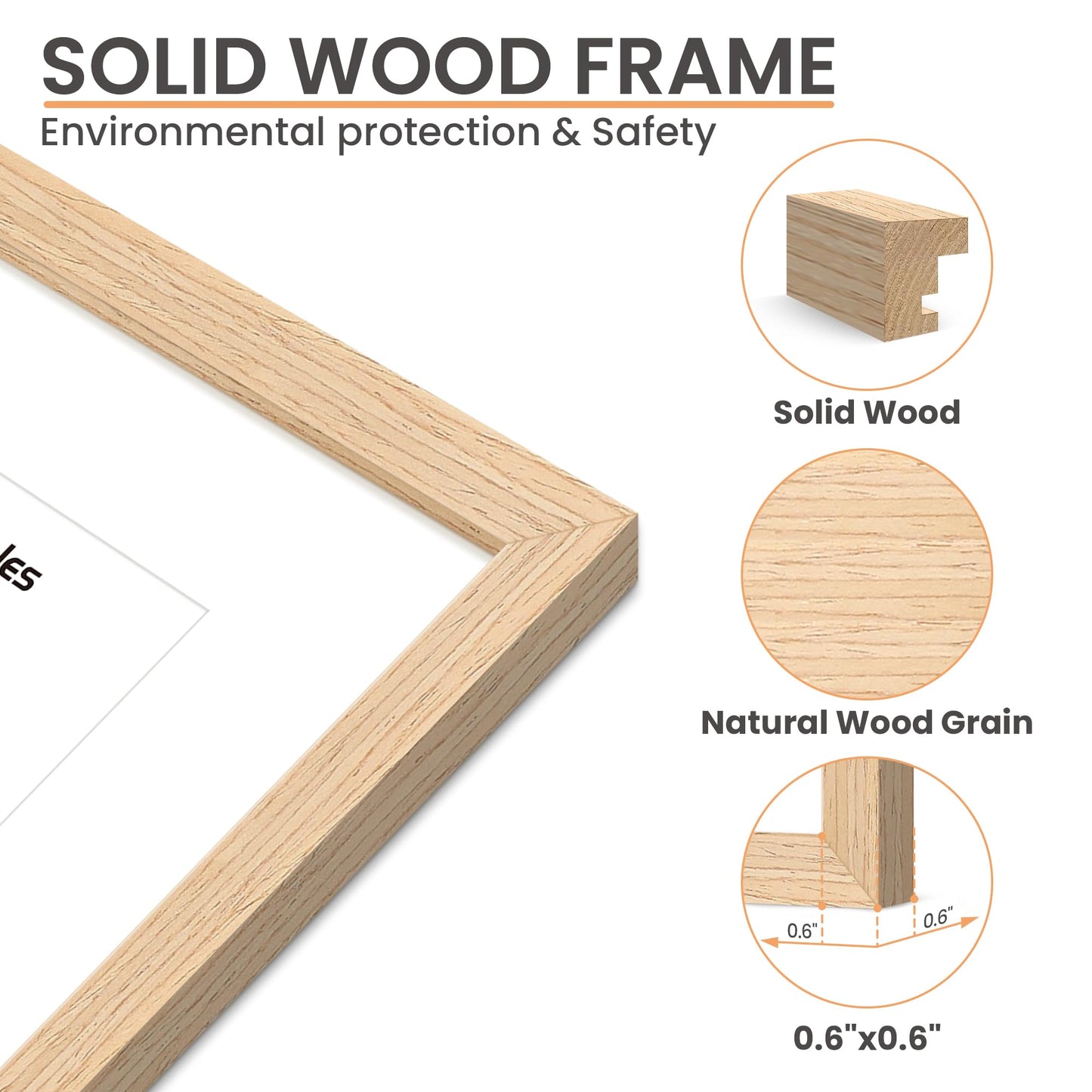 upsimples 8.5 by 11 Picture Frame, Natural Solid Wood Picture Frames, Display 6x8 with Mat or 8.5 x 11 Without, Wall or Tabletop, 1 Pack, Natural