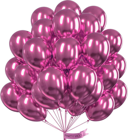 PartyWoo Metallic Hot Pink Balloons - 50 Pcs 12 Inch Latex Helium Balloons for Celebrations
