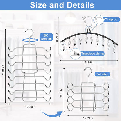 Skiennix Legging Hangers - Space-Saving Closet Organizer with 10 Clips & Tank Top Hanger | 2 Pack