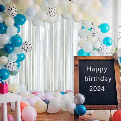 White Foil Fringe Backdrop Curtains by [Brand Name] - Tinsel Streamers for Birthday, Graduation & Bridal Showers
