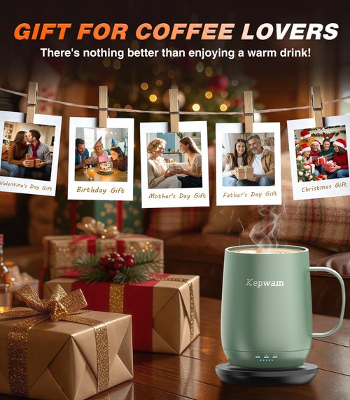 Kepwam Self Heating Coffee Mug, 16oz Smart Heated Coffee Mug, 150 Min Battery Life - Hot up to 149℉ Temperature Control Coffee Mug Warmer, Gifts for Women and Men