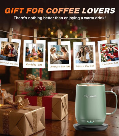 Kepwam Self Heating Coffee Mug, 16oz Smart Heated Coffee Mug, 150 Min Battery Life - Hot up to 149℉ Temperature Control Coffee Mug Warmer, Gifts for Women and Men