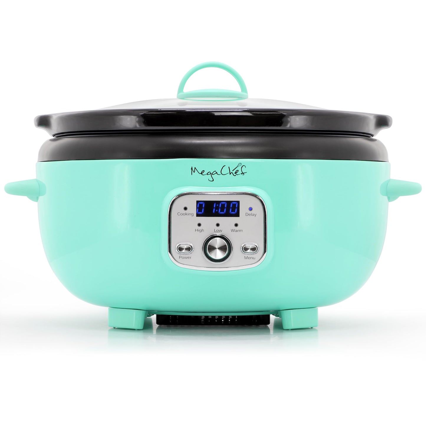 MegaChef 6.9 Quart Oval Electric Slow Cooker, Removable Ceramic Pot, 3 Heat Settings, Kitchen Appliance, Countertop Cooker (Turquoise)