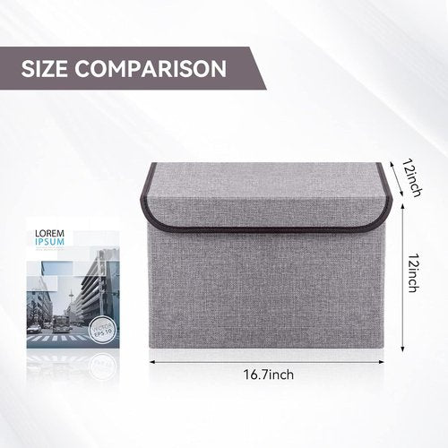 Bagnizer Collapsible Storage Bins - Large 17" 42 Quart Fabric Boxes with Lids | 3-Pack, Gray Closet Organizers