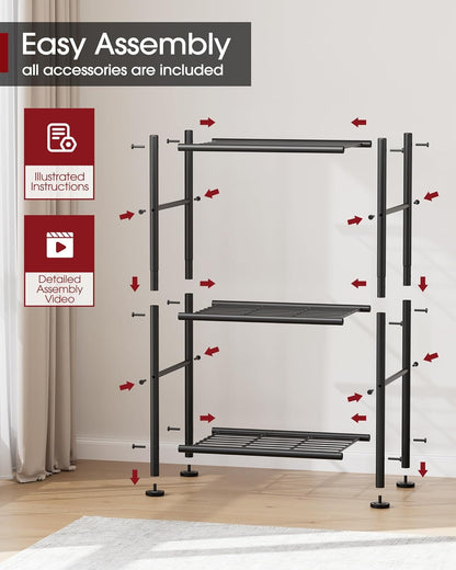 Sakugi Storage Shelves - Sturdy 3-Tier Metal Organizer with Adjustable Feet | Space-Saving for Pantry, Laundry & Kitchen (18" x 12" x 30", Black)