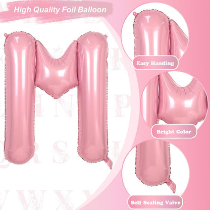 Skiennix 40-Inch Pastel Pink Letter Balloon - Giant Mylar Alphabet M for Birthday Party Decor