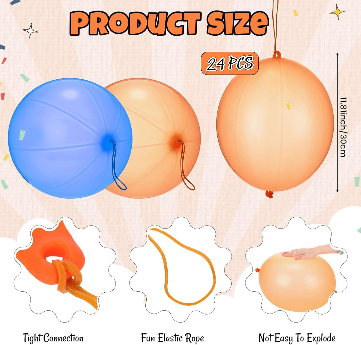 Soulchen Punch Balloons - 24 Pcs Blue & Orange Party Favors for Kids' Birthday Decorations | Thickened Design with Rubber Band Handle