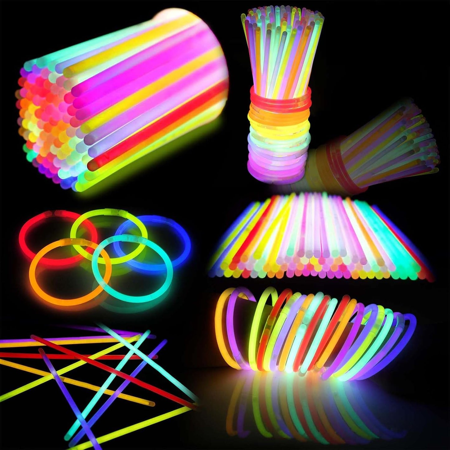 Skiennix Glow Sticks - 100PCS Bulk Party Pack for Halloween & Camping | 8” Glow Bracelets with Connectors