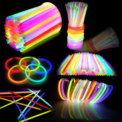 Skiennix Glow Sticks - 100PCS Bulk Party Pack for Halloween & Camping | 8” Glow Bracelets with Connectors