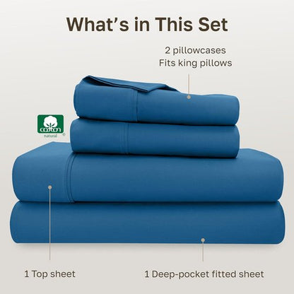 California Design Den King Size Cotton Sheet Set - 400 TC Silky Smooth Sateen Weave, Deep Pockets, Cobalt Blue