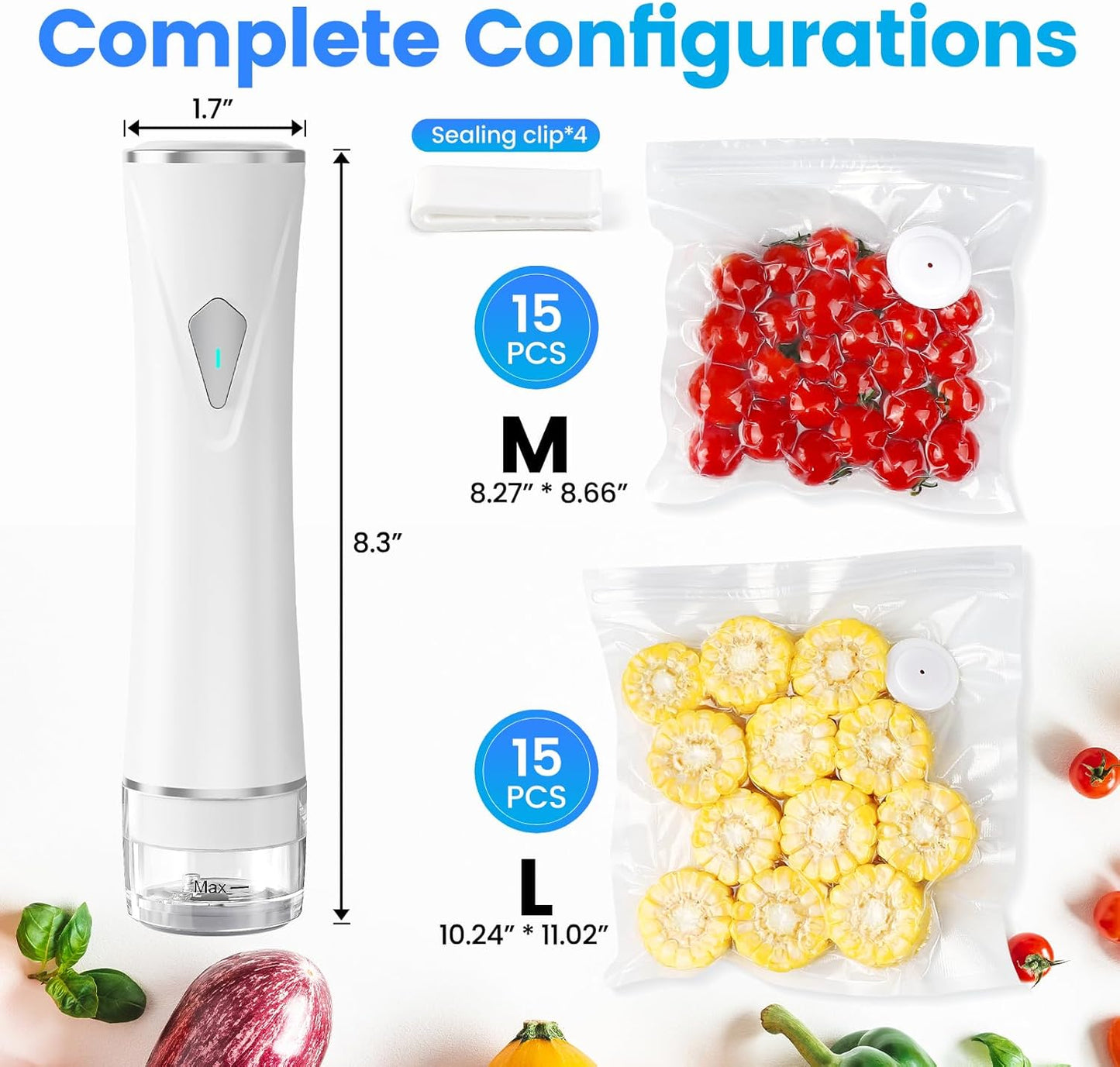 Skiennix Vacuum Sealer - Handheld Food Sealer with Visible Tank & 30 Reusable Bags | Wireless & Portable, White