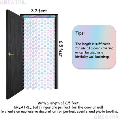 GREATRIL Iridescent Butterfly Fringe Backdrop - Fairy Streamers for Princess Birthday Decor - 3.2ft x 6.5ft | 2 Packs