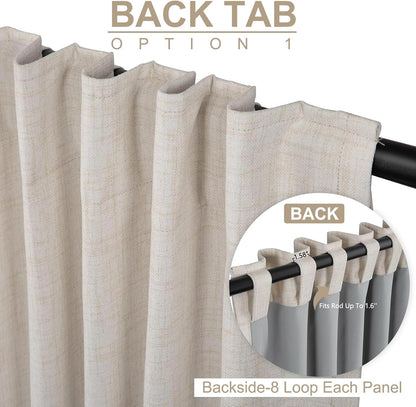 Skiennix 100% Blackout Linen Curtains - Thermal Insulated Drapes for Bedroom | 90" Long, Cream, 2 Panels Set