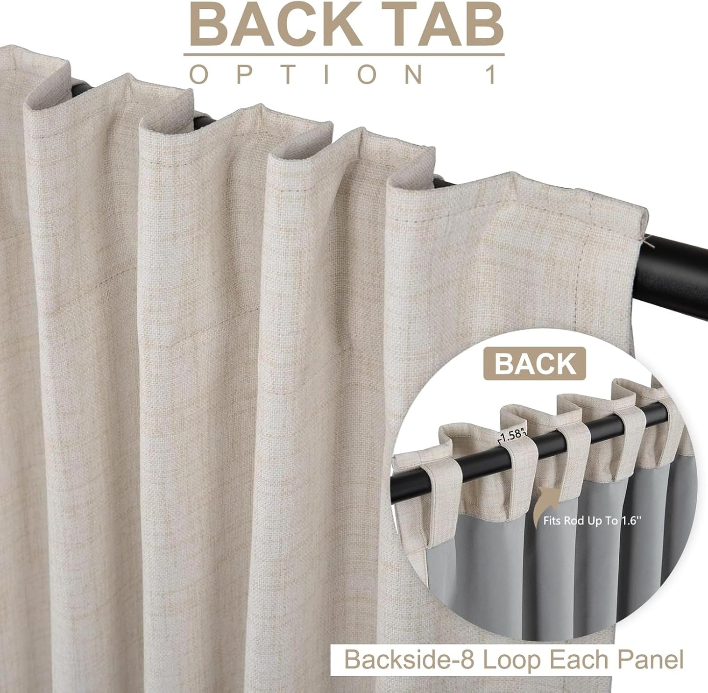 Skiennix 100% Blackout Linen Curtains - Thermal Insulated Drapes for Bedroom | 50" W x 72" L, Cream
