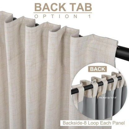 100% Blackout Shield Linen Blackout Curtains for Bedroom 90 Inches Long, Back Tab/Rod Pocket Living Room Drapes, Thermal Insulated Blackout Curtains 2 Panels Set, 50" W x 90" L,Cream