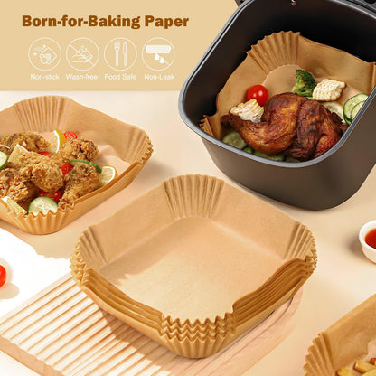 Skiennix Air Fryer Liners - 200 Pcs Unbleached Disposable Non-Stick Parchment Paper for 5-8 QT Baskets